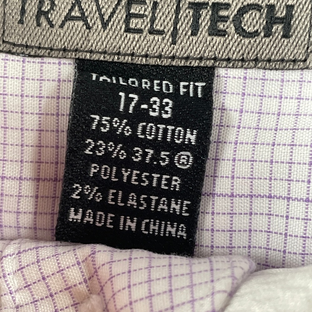 Jos. A. Bank Dress Shirt Mens 17-33 Purple Traveler Travel Tech Tailored Check - Picture 5 of 8